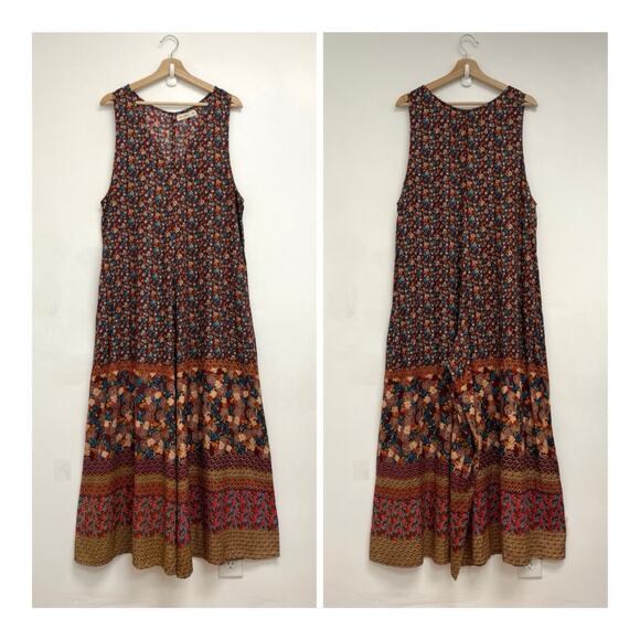 Natural Life Let's Just Go Wide-Leg Bohemian V-Neck 70s Floral Jumpsuit S/M - Picture 2 of 15